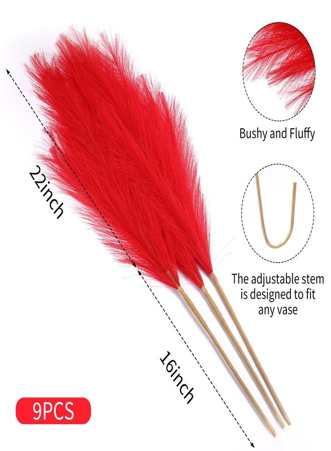 Wertuirk 9 Stems Red Pampas Grass - 38 Inch Tall Fluffy Faux Pampas Grass Decor, Long Artificial Pompas Floral for Living Room, Wedding Centerpieces and Home Decor (Red) - Image 3